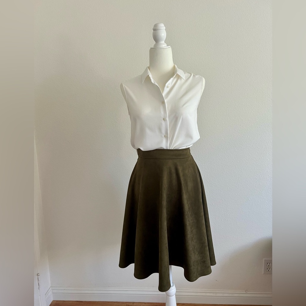 Olive Green Suede Midi Skirt